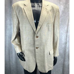 Zino Lanificio Di Pray Mens 48R Silk Sport Coat Blazer Beige Kaki Windowpane